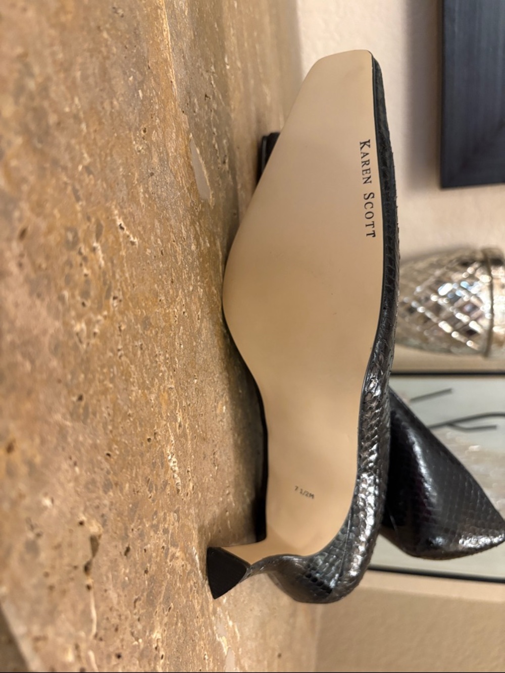Karen Scott Black Faux-Snakeskin Pointed Square-Toe Pumps - Picture 4 of 5
